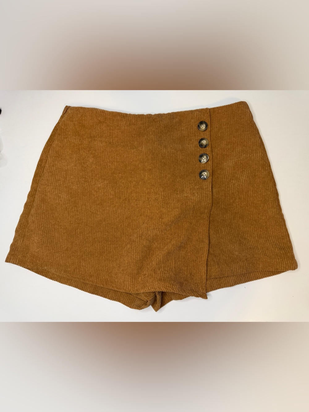 SHEIN Brown Corduroy Button-Accent Skort Shorts